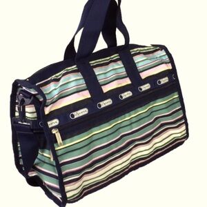 LeSportsac Medium Weekender Travel Duffel Bag, beach stripe pattern. NWT